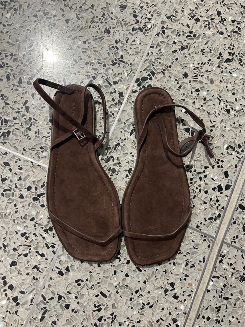 Reformation Lake Flat Sandals Brown Suede 9.5 - Picture 3 of 6
